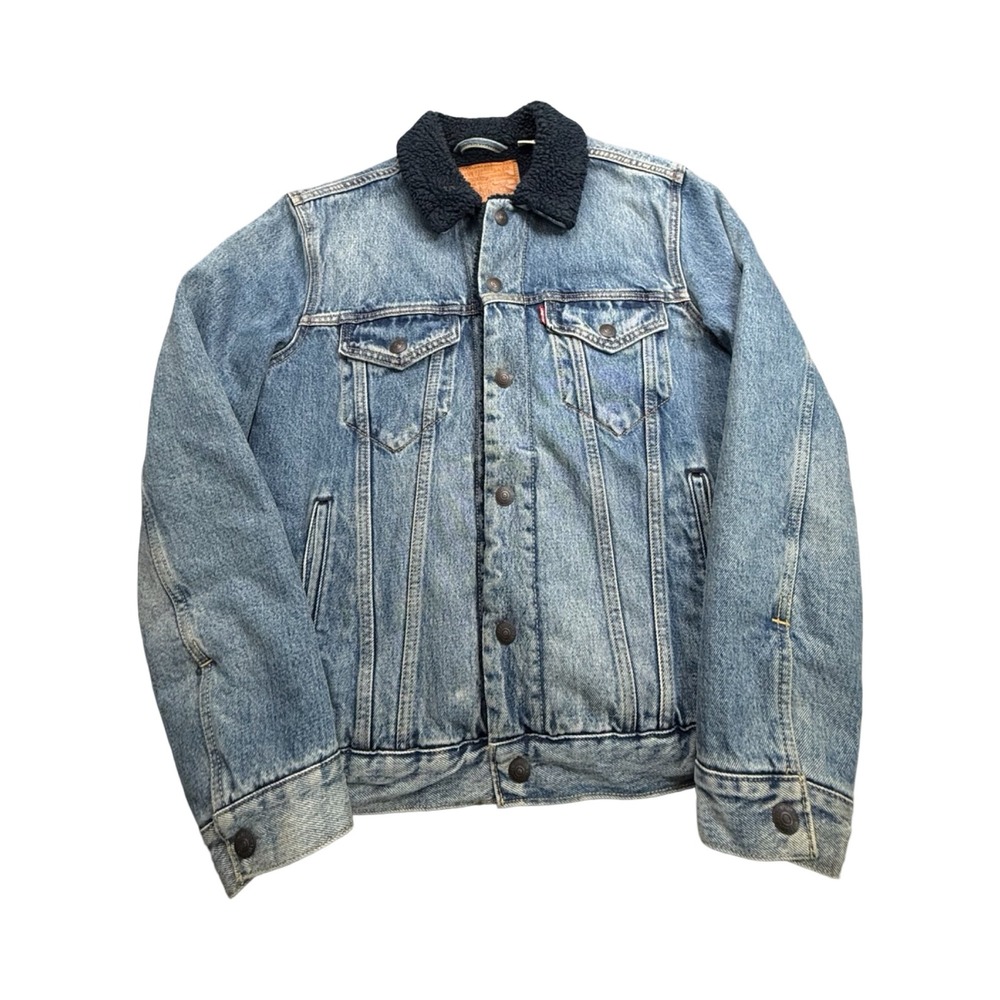 Levis Blue Sherpa Trucker Jacket Men S Light Wash Denim Type III Premium Western